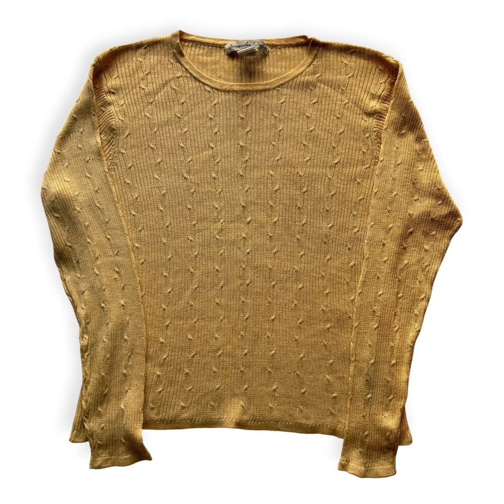 Samantha Taylor 100% Silk Gold Cable Knit Sweater XL Quiet Luxury Old Money